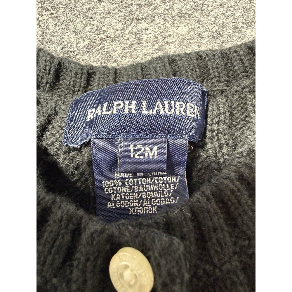 Polo Ralph Lauren Cardigan Sweater Baby 12M Black Ruffle Peplum Cable Knit - Picture 3 of 5